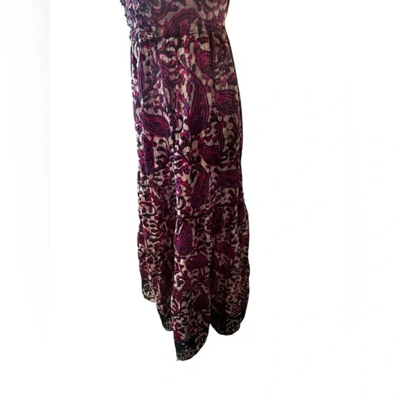 House Of Harlow 1960 Tiered Maxi Dress Tie Back Flutter Sleeve Purple Magenta XS - Picture 7 of 13